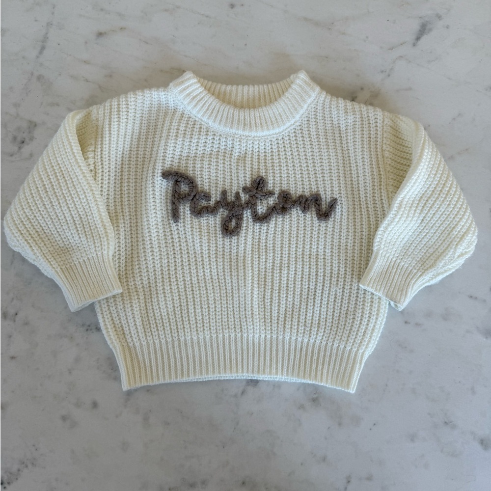 Cream Sweater with “Payton” Chunky Embroidery